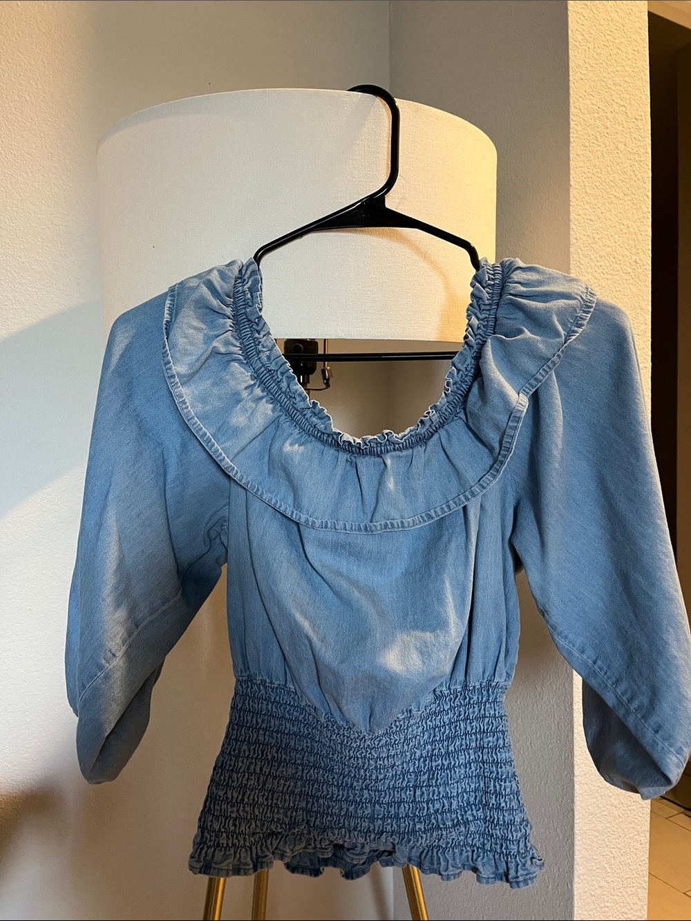 Petal & Pup Light Blue Chambray Ruffle Top